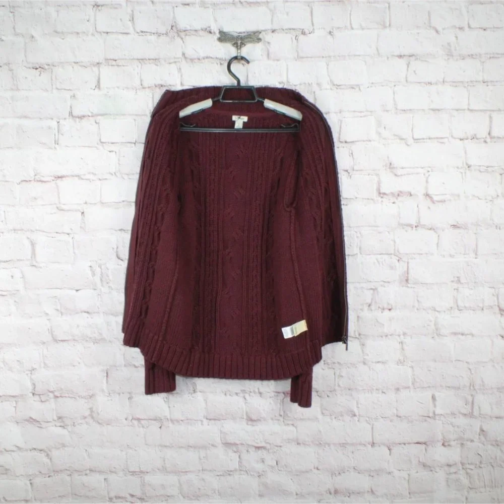 LL Bean Red Cotton Double L Cable Zip Cardigan Sweater Size S - Picture 5 of 10